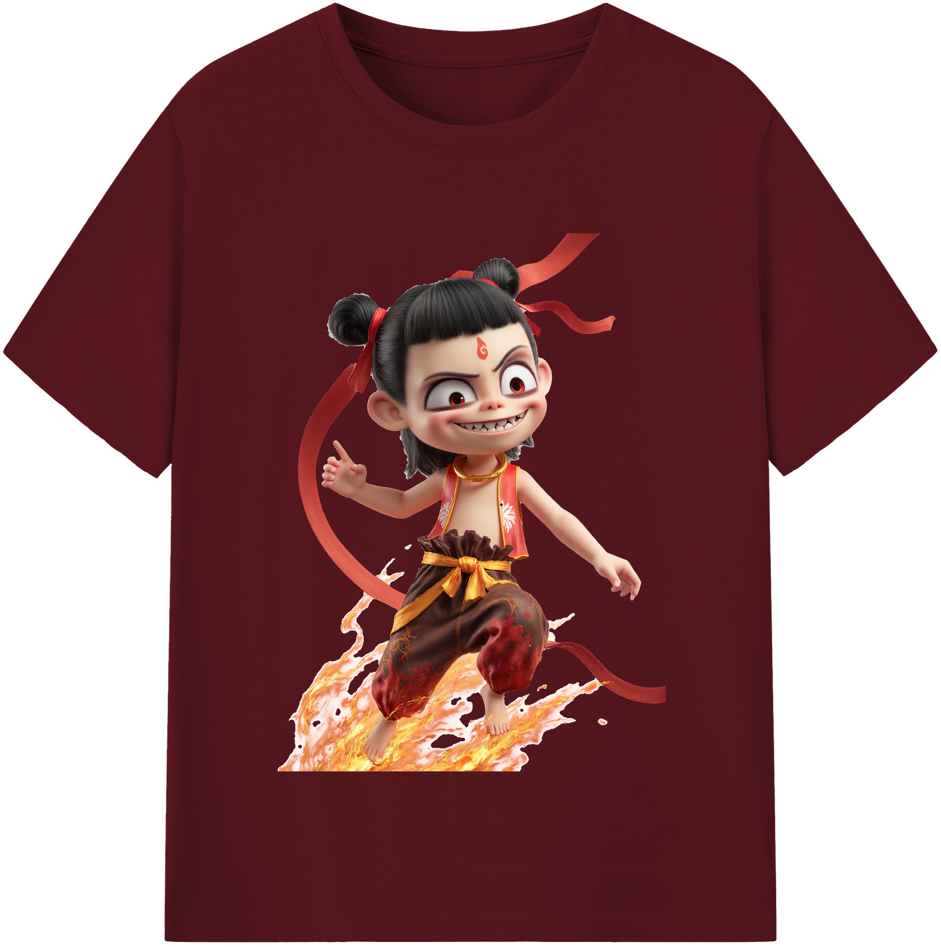 （画像用） Ne Zha 2 ナタ 魔童の大暴れ 綿100％半袖Tシャツ（フロントプリント）